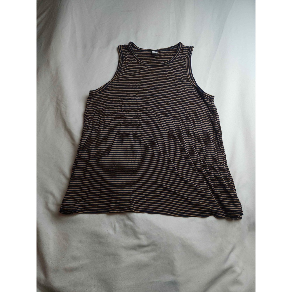 Old Navy Luxe Tank Top Womens Small Navy Blue Striped Sleeveless Crew Neck